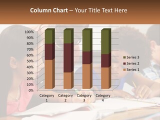 A Group Of Children Sitting At A Table Writing On Paper PowerPoint Template