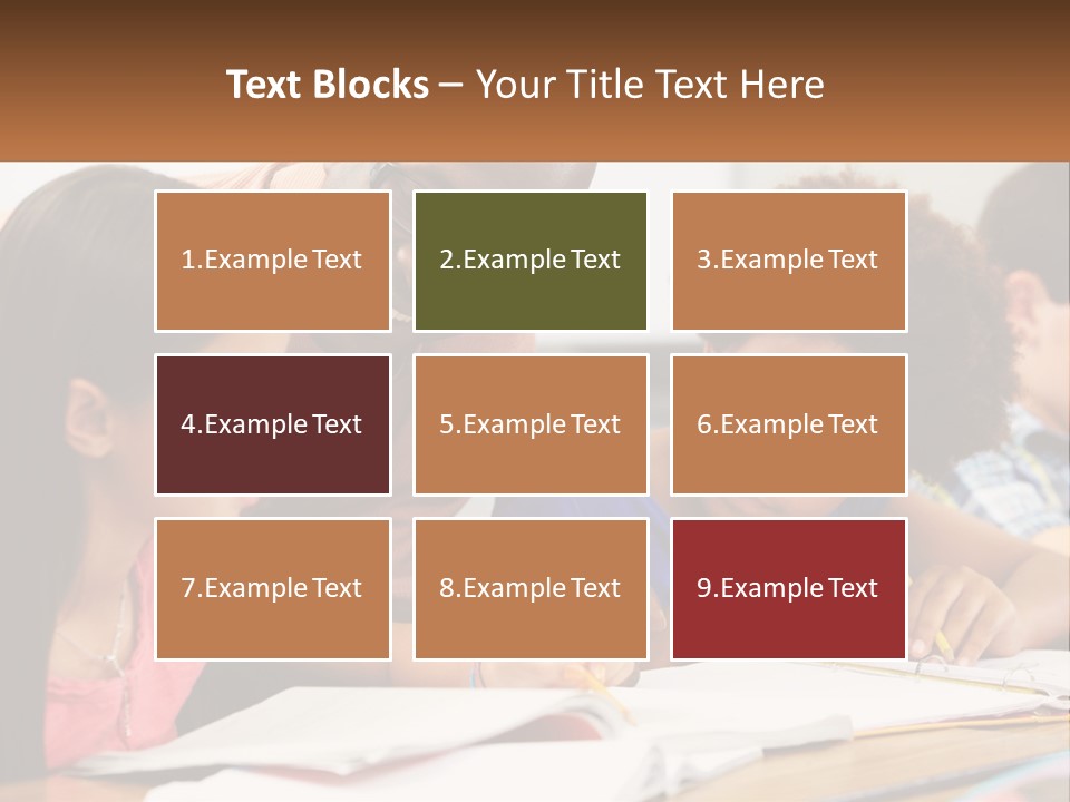 A Group Of Children Sitting At A Table Writing On Paper PowerPoint Template