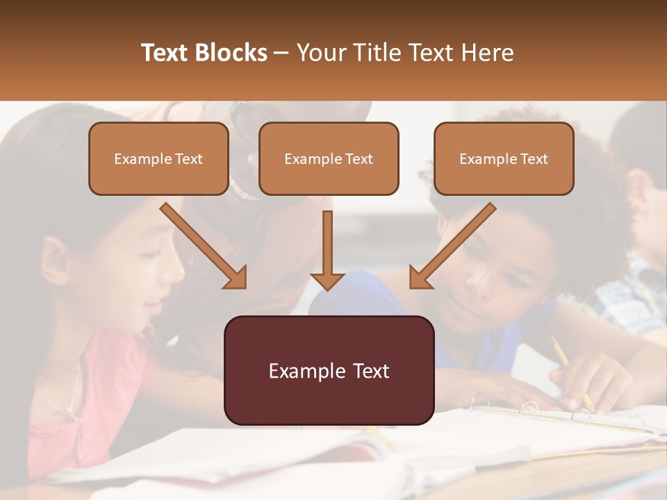 A Group Of Children Sitting At A Table Writing On Paper PowerPoint Template