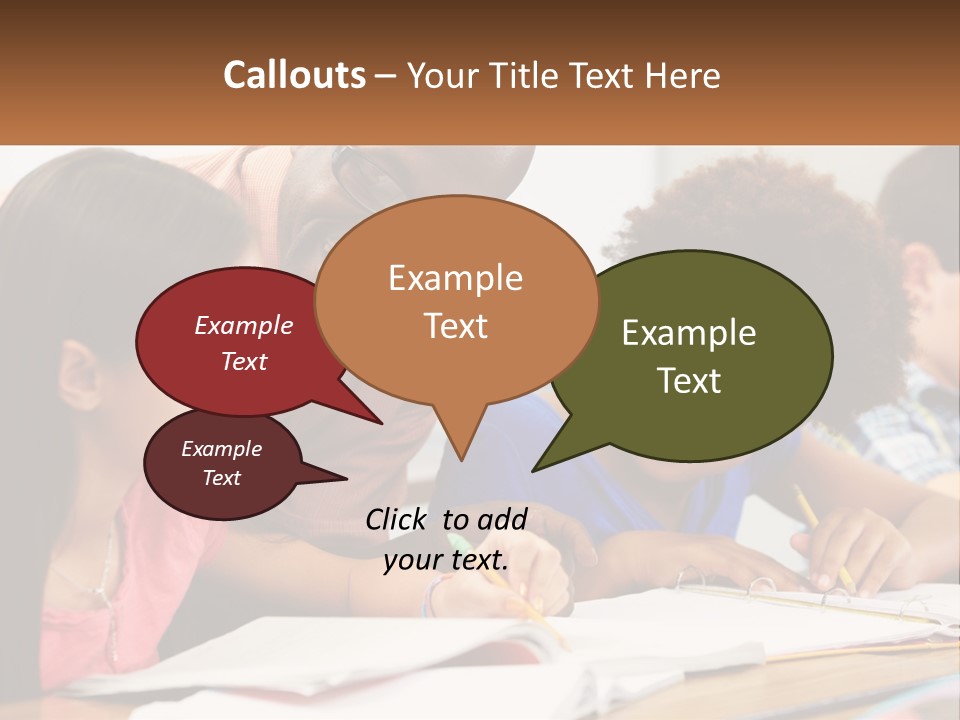 A Group Of Children Sitting At A Table Writing On Paper PowerPoint Template
