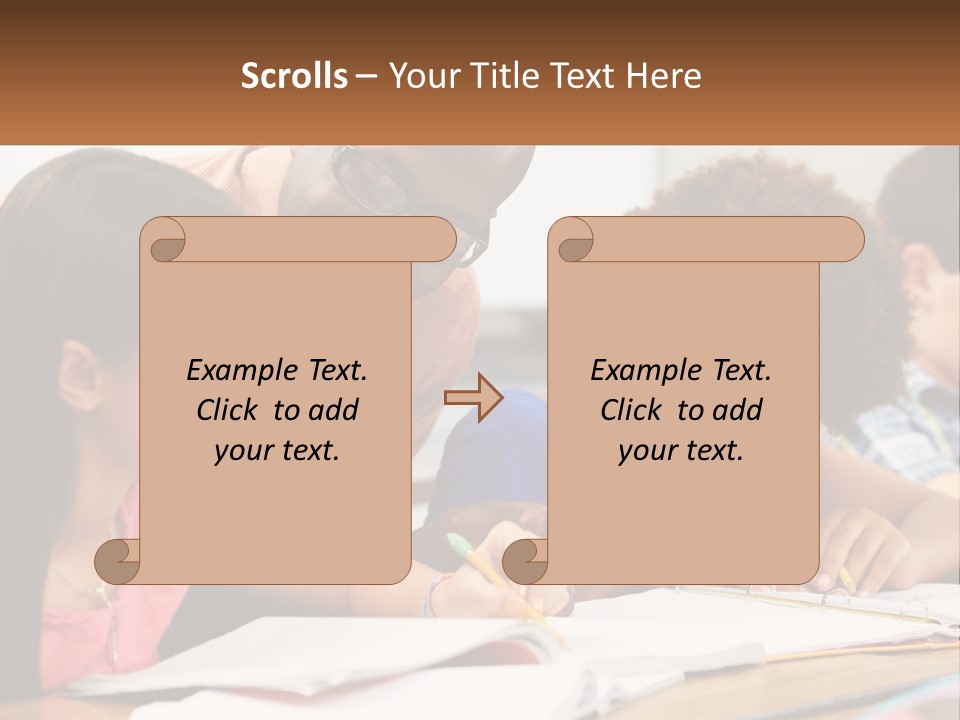 A Group Of Children Sitting At A Table Writing On Paper PowerPoint Template