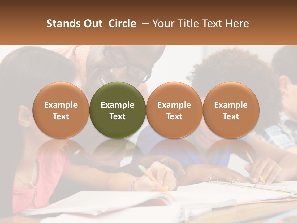 A Group Of Children Sitting At A Table Writing On Paper PowerPoint Template