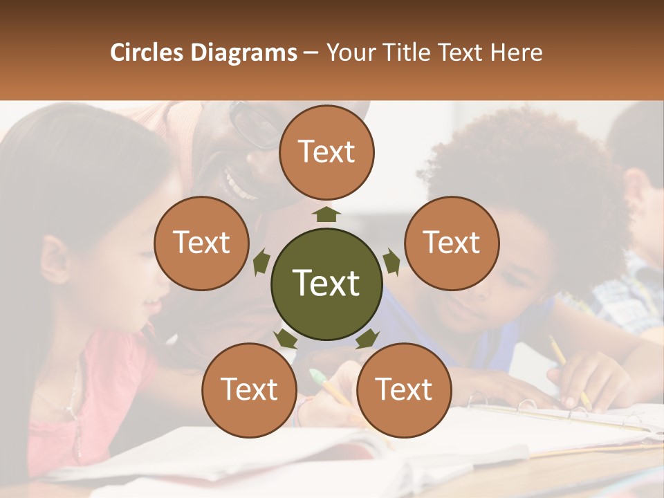A Group Of Children Sitting At A Table Writing On Paper PowerPoint Template