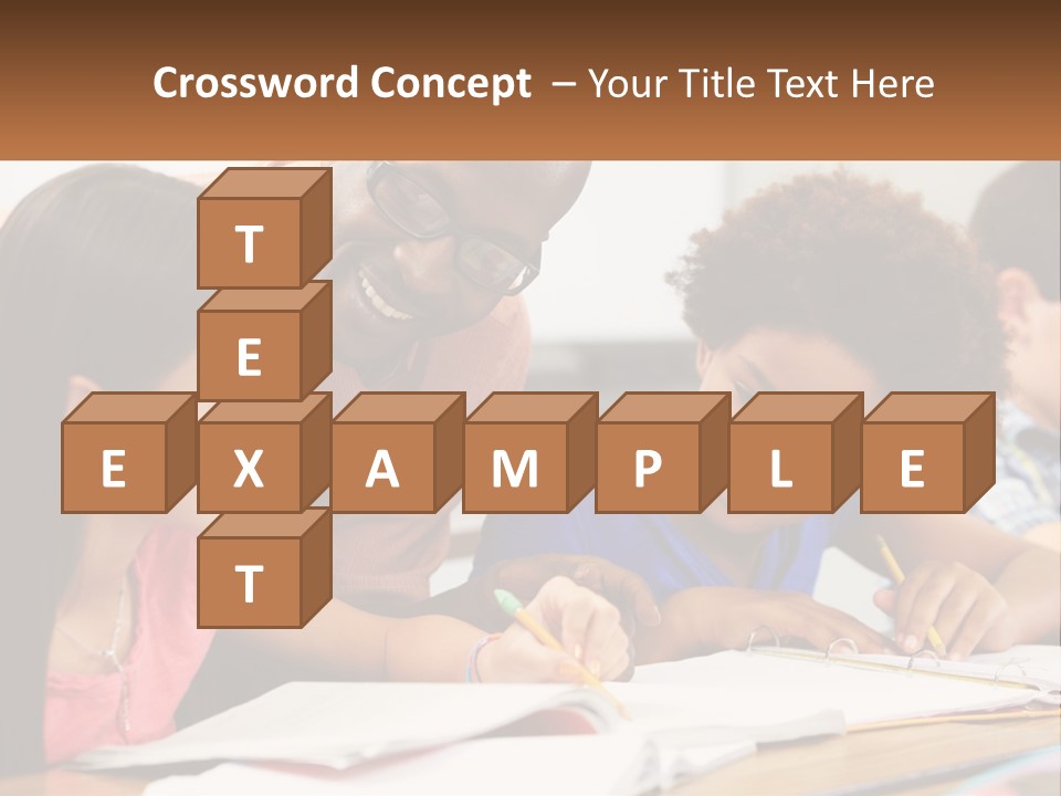 A Group Of Children Sitting At A Table Writing On Paper PowerPoint Template