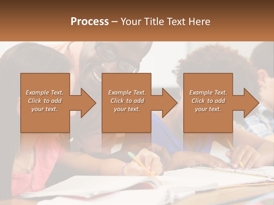 A Group Of Children Sitting At A Table Writing On Paper PowerPoint Template