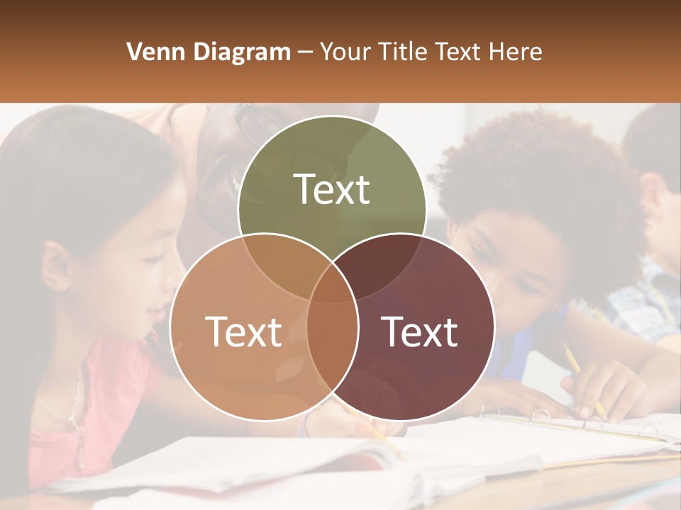 A Group Of Children Sitting At A Table Writing On Paper PowerPoint Template