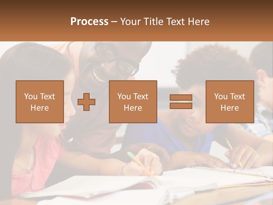 A Group Of Children Sitting At A Table Writing On Paper PowerPoint Template