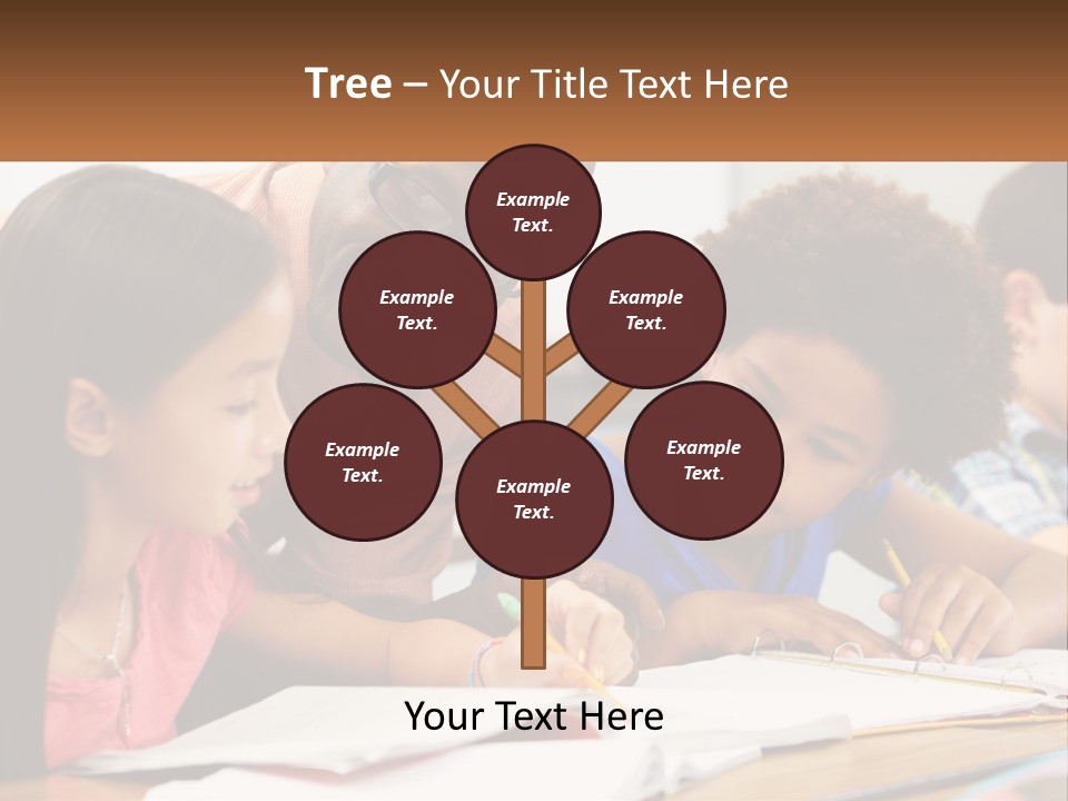 A Group Of Children Sitting At A Table Writing On Paper PowerPoint Template