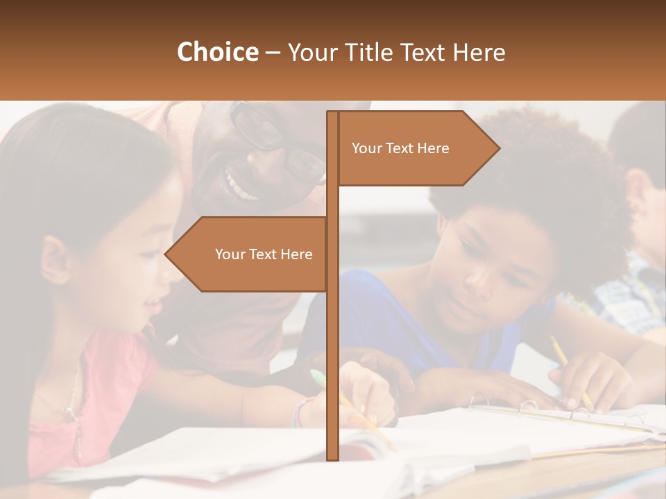 A Group Of Children Sitting At A Table Writing On Paper PowerPoint Template