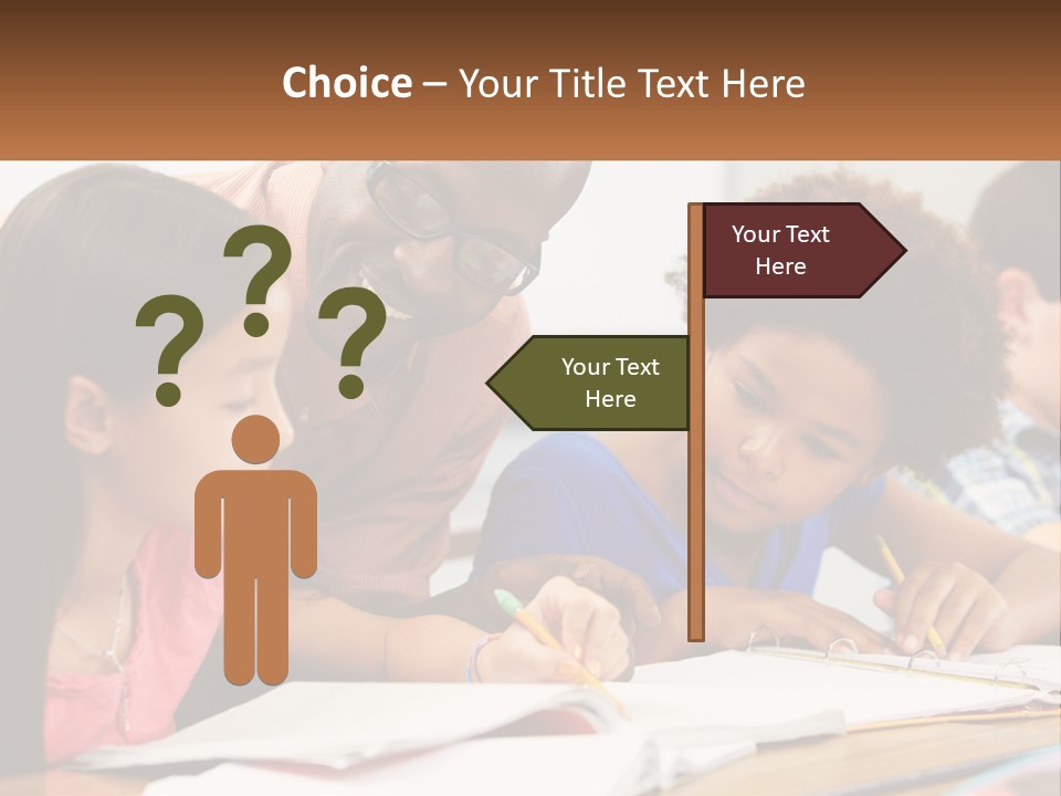 A Group Of Children Sitting At A Table Writing On Paper PowerPoint Template