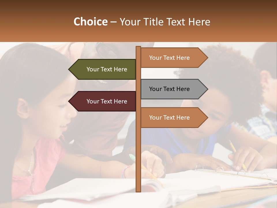 A Group Of Children Sitting At A Table Writing On Paper PowerPoint Template