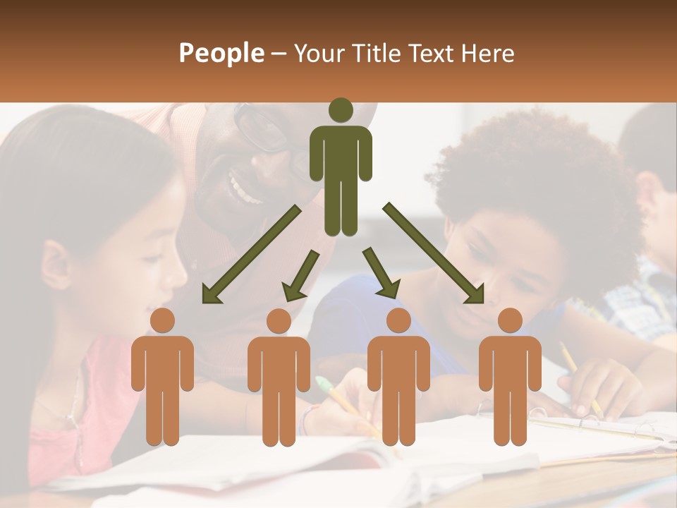 A Group Of Children Sitting At A Table Writing On Paper PowerPoint Template