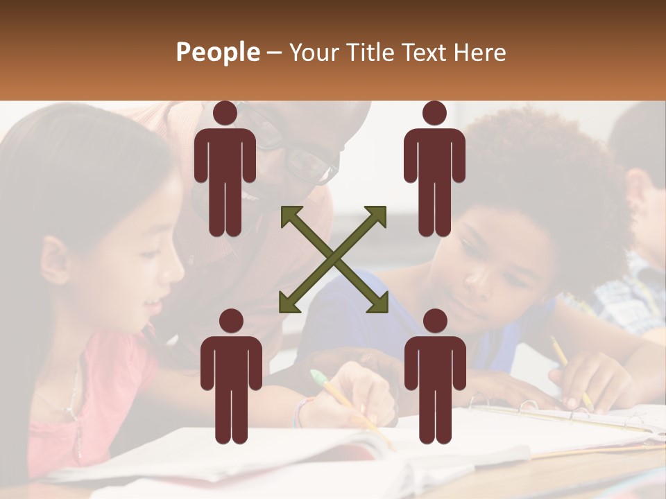 A Group Of Children Sitting At A Table Writing On Paper PowerPoint Template