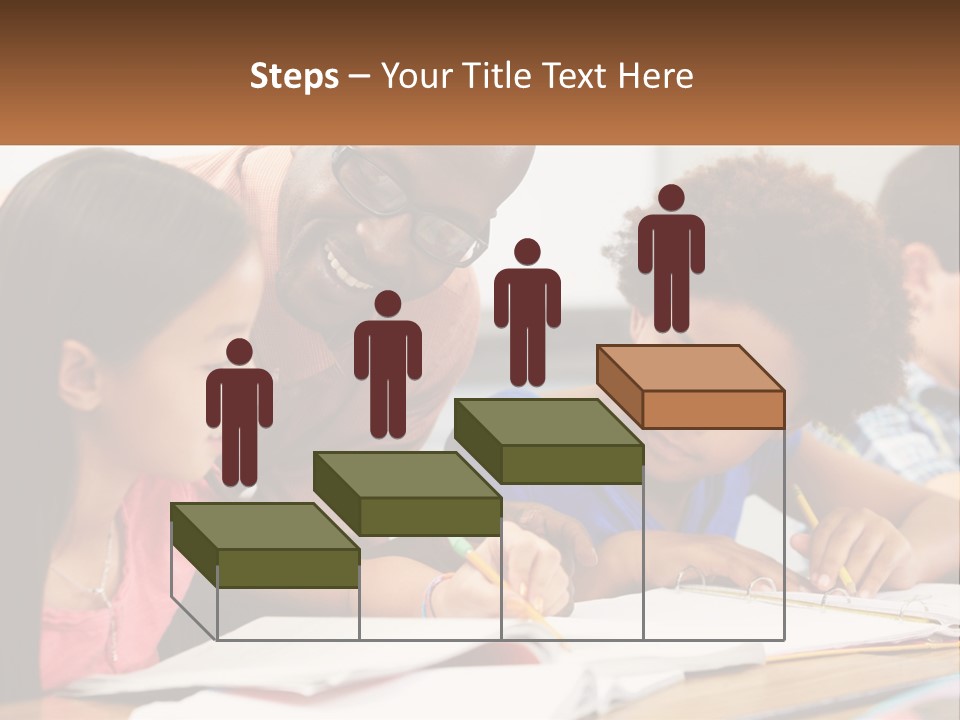 A Group Of Children Sitting At A Table Writing On Paper PowerPoint Template