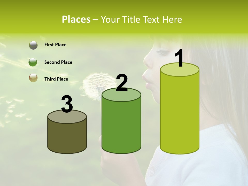 A Little Girl Blowing A Dandelion On A Green Field PowerPoint Template