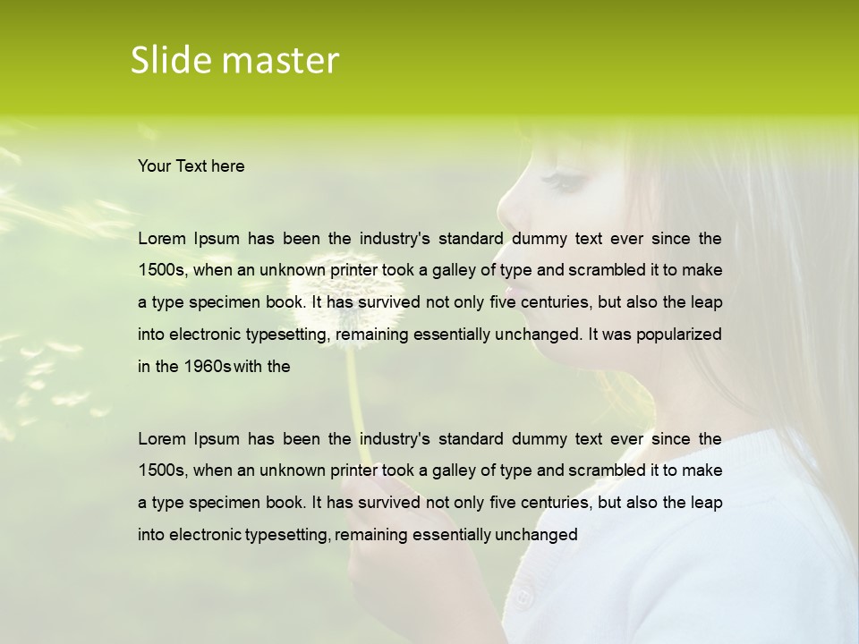 A Little Girl Blowing A Dandelion On A Green Field PowerPoint Template