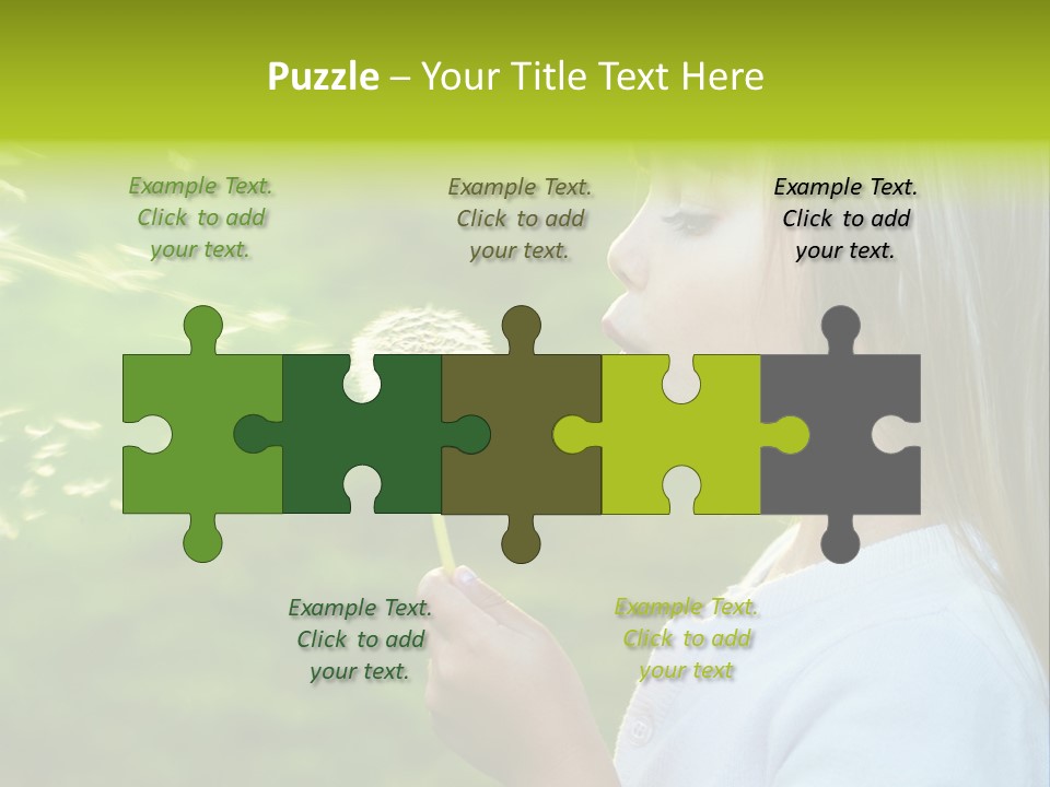 A Little Girl Blowing A Dandelion On A Green Field PowerPoint Template