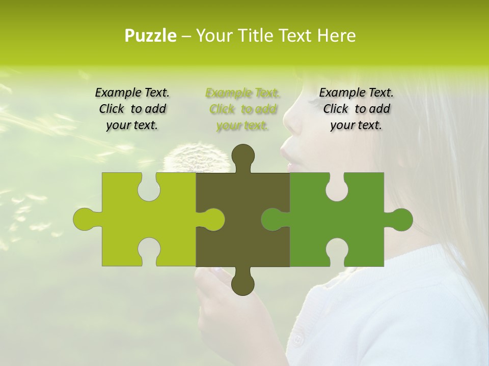 A Little Girl Blowing A Dandelion On A Green Field PowerPoint Template