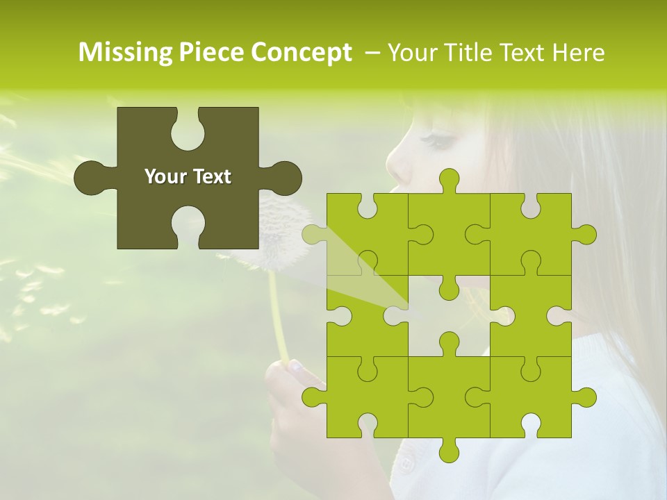 A Little Girl Blowing A Dandelion On A Green Field PowerPoint Template