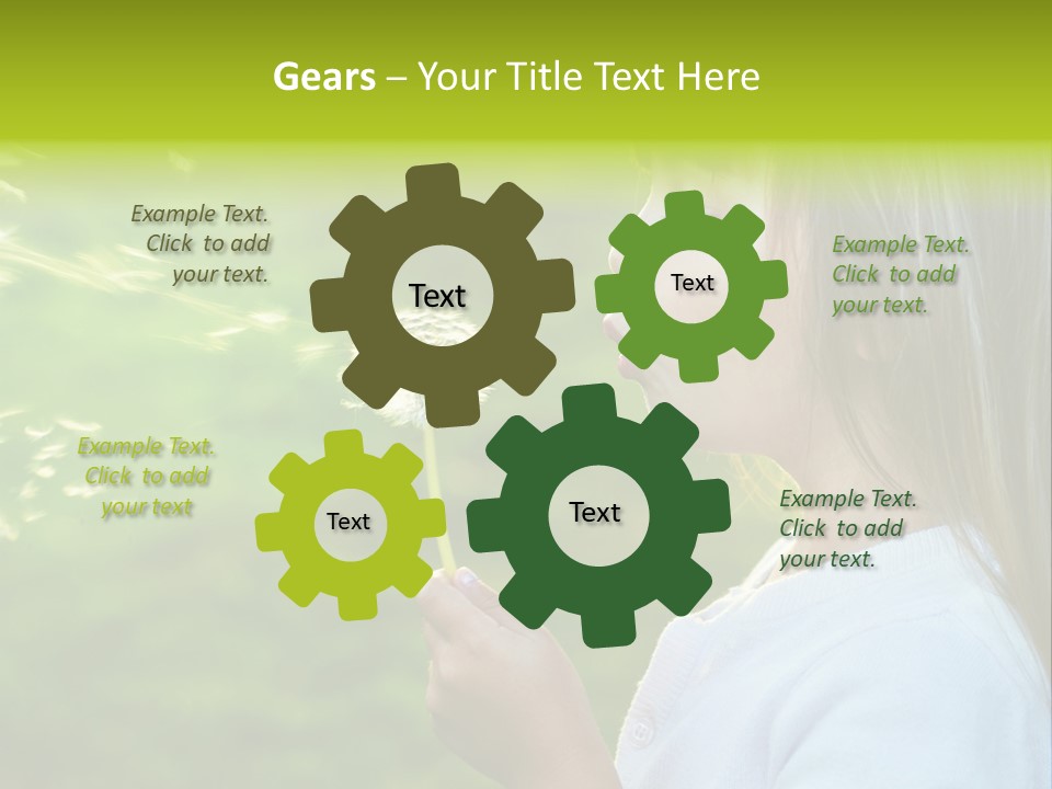 A Little Girl Blowing A Dandelion On A Green Field PowerPoint Template