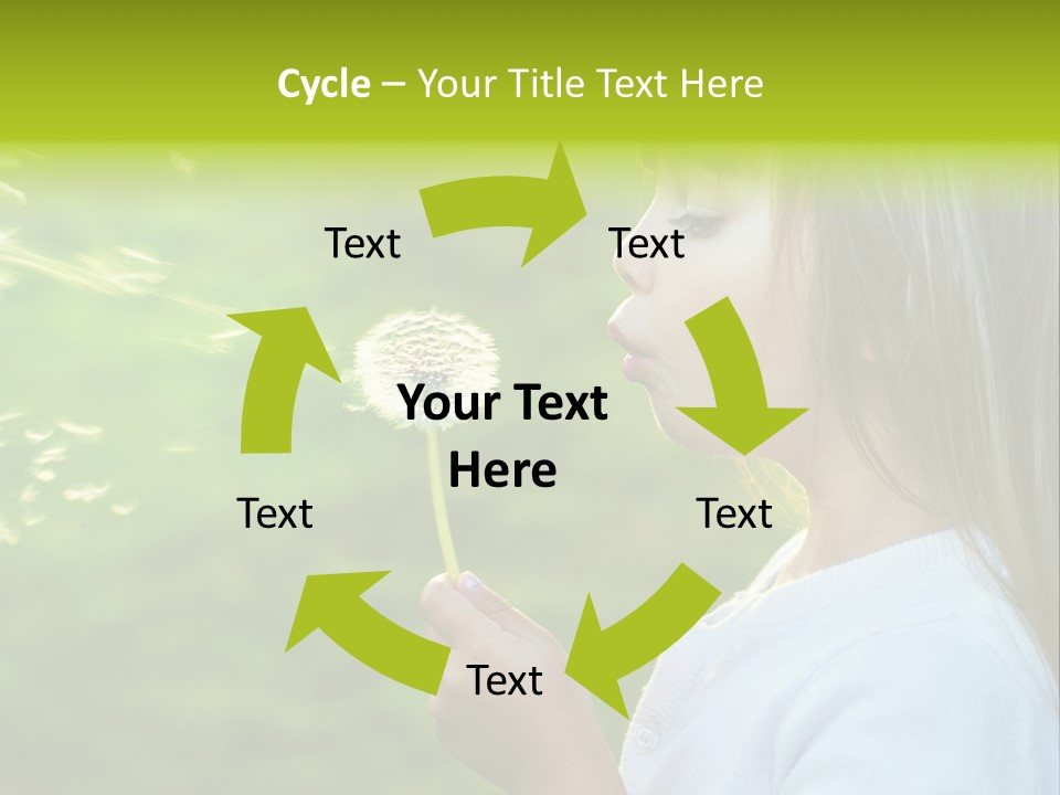 A Little Girl Blowing A Dandelion On A Green Field PowerPoint Template
