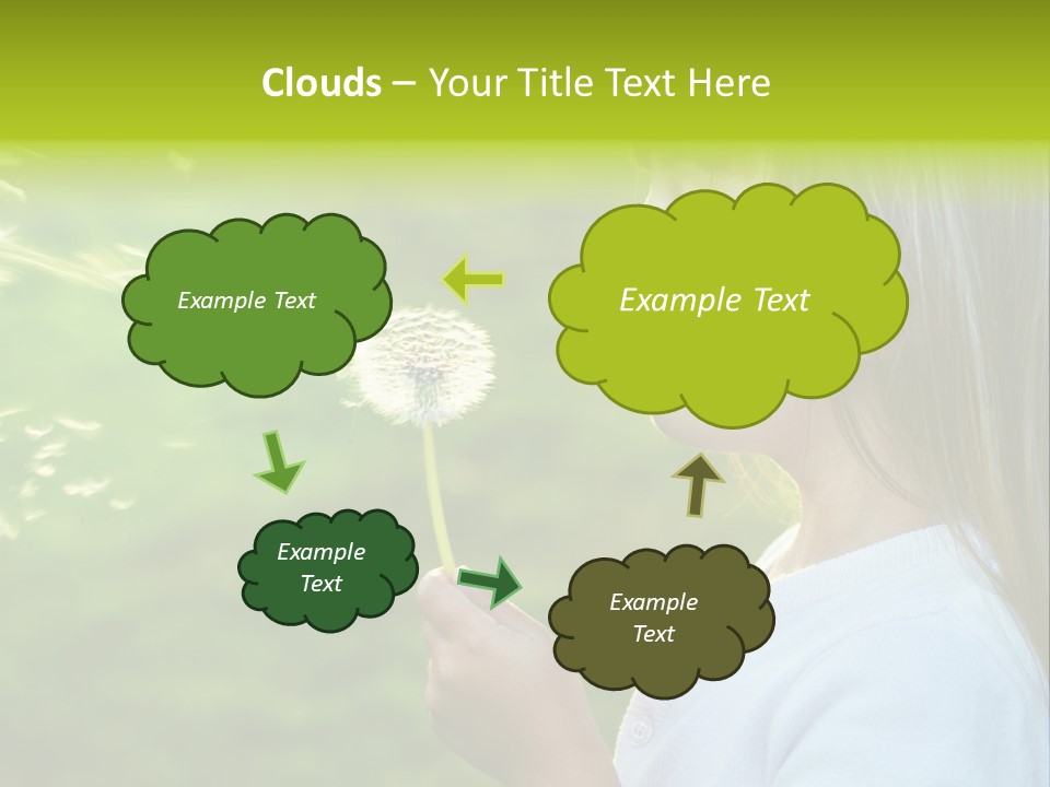 A Little Girl Blowing A Dandelion On A Green Field PowerPoint Template