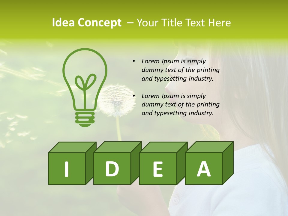 A Little Girl Blowing A Dandelion On A Green Field PowerPoint Template