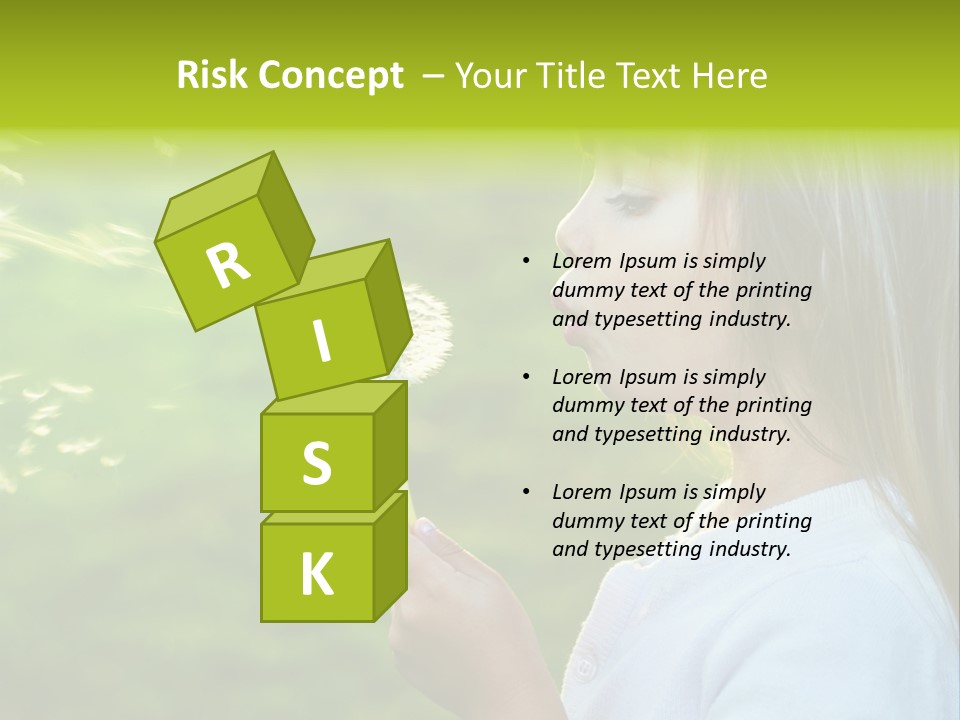 A Little Girl Blowing A Dandelion On A Green Field PowerPoint Template