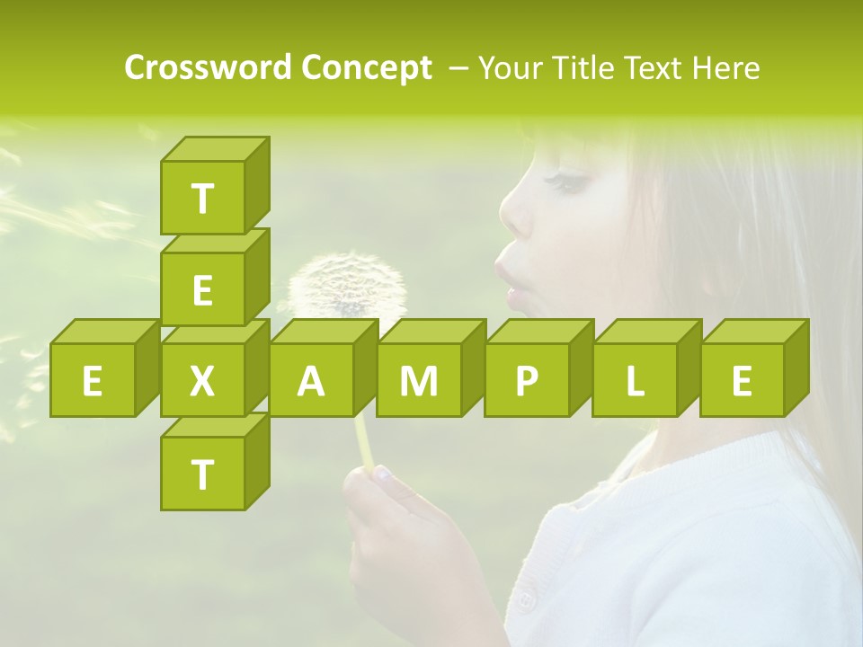 A Little Girl Blowing A Dandelion On A Green Field PowerPoint Template