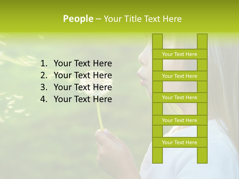 A Little Girl Blowing A Dandelion On A Green Field PowerPoint Template
