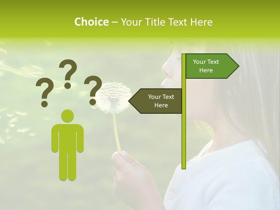 A Little Girl Blowing A Dandelion On A Green Field PowerPoint Template