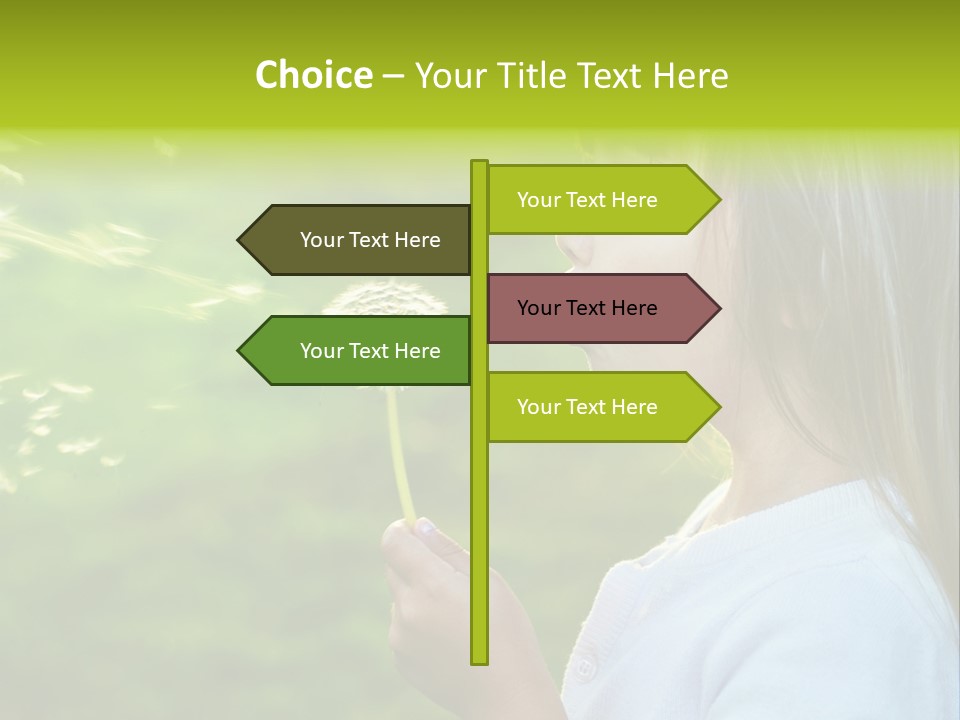 A Little Girl Blowing A Dandelion On A Green Field PowerPoint Template