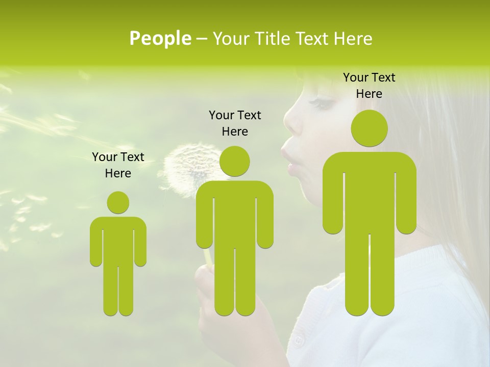 A Little Girl Blowing A Dandelion On A Green Field PowerPoint Template