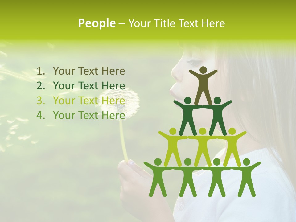 A Little Girl Blowing A Dandelion On A Green Field PowerPoint Template