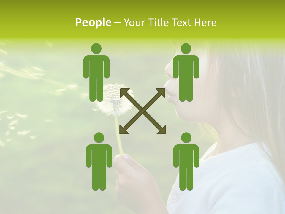 A Little Girl Blowing A Dandelion On A Green Field PowerPoint Template
