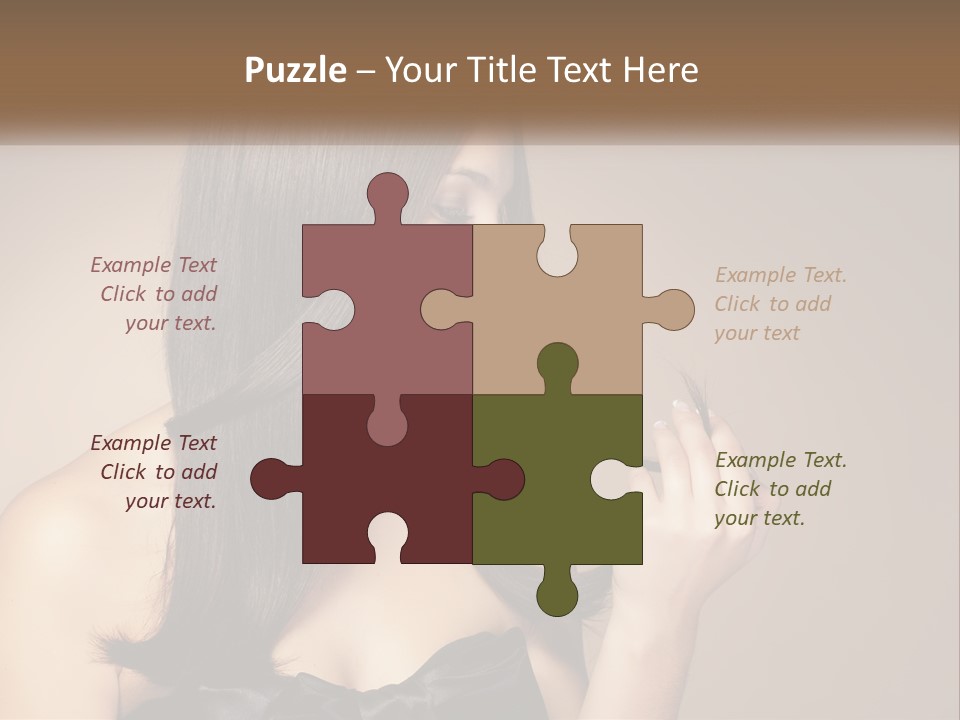 A Woman With Long Brown Hair Is Holding A Piece Of Hair PowerPoint Template