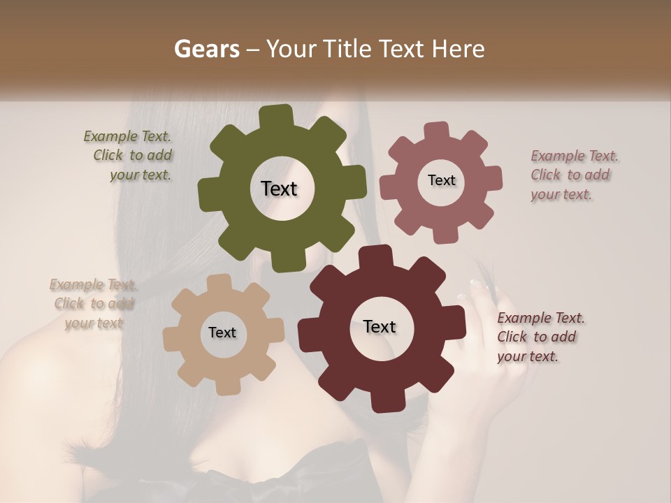 A Woman With Long Brown Hair Is Holding A Piece Of Hair PowerPoint Template