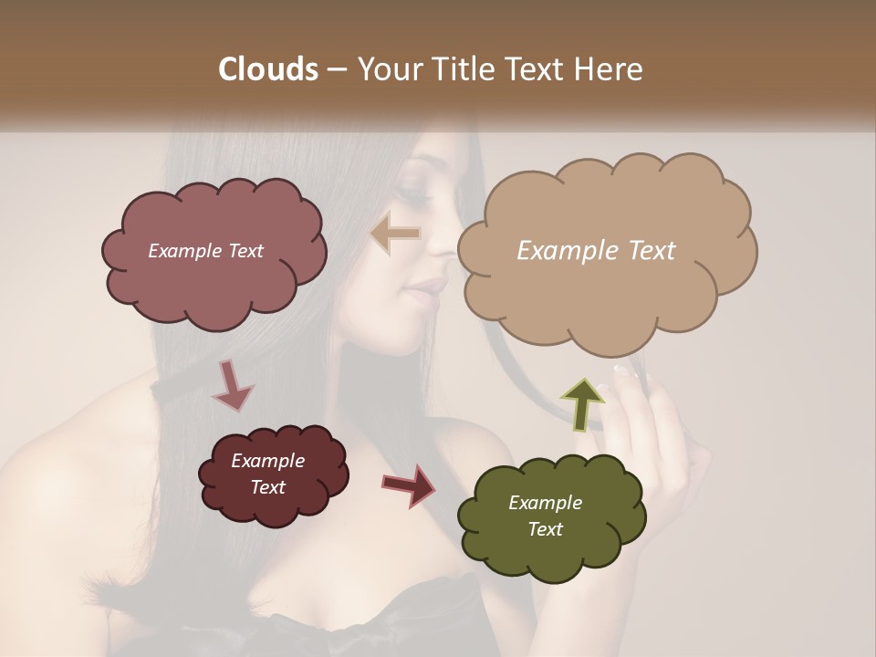 A Woman With Long Brown Hair Is Holding A Piece Of Hair PowerPoint Template