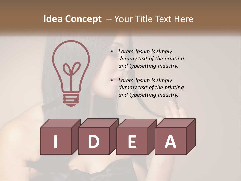 A Woman With Long Brown Hair Is Holding A Piece Of Hair PowerPoint Template