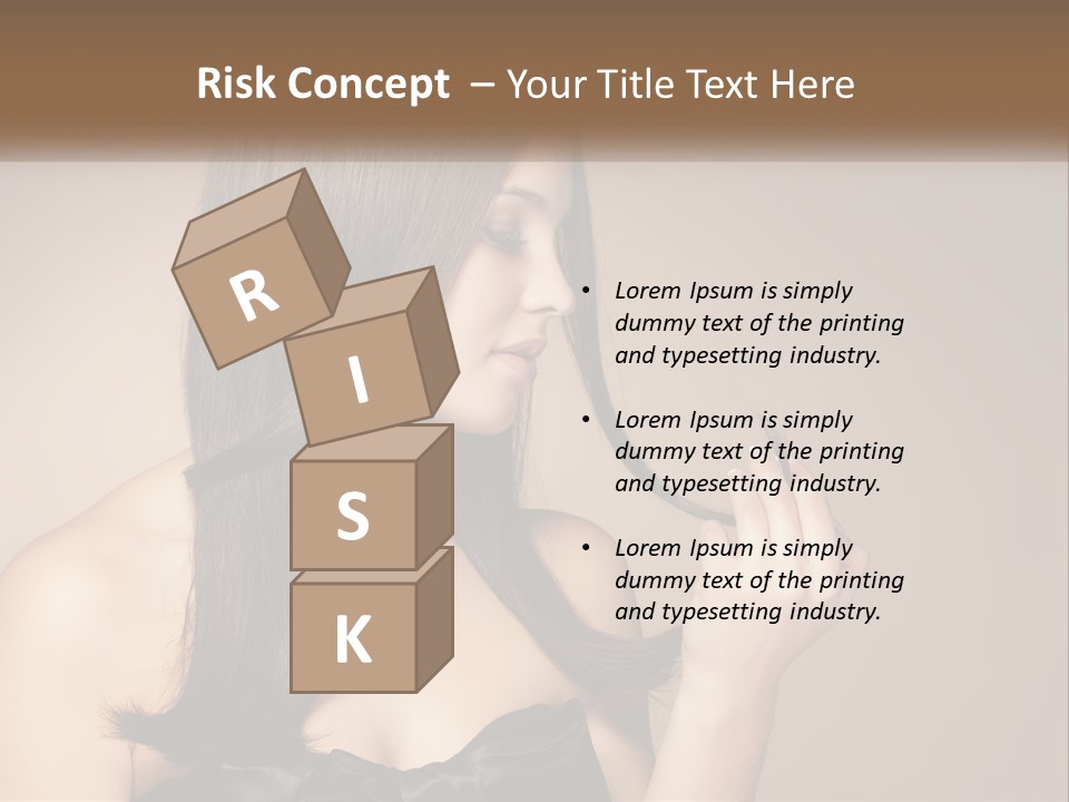 A Woman With Long Brown Hair Is Holding A Piece Of Hair PowerPoint Template