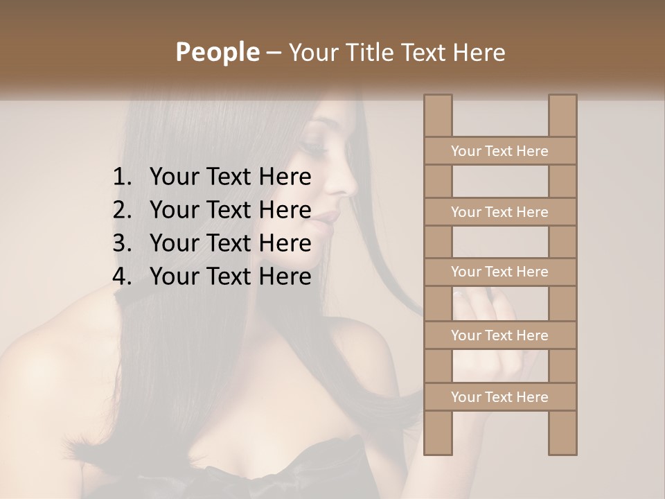 A Woman With Long Brown Hair Is Holding A Piece Of Hair PowerPoint Template