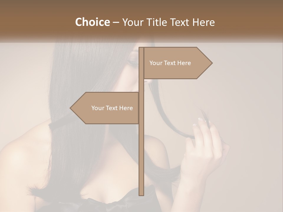 A Woman With Long Brown Hair Is Holding A Piece Of Hair PowerPoint Template