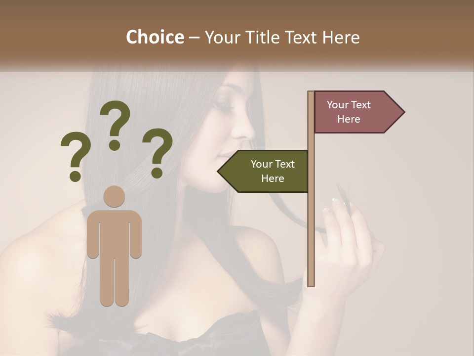 A Woman With Long Brown Hair Is Holding A Piece Of Hair PowerPoint Template