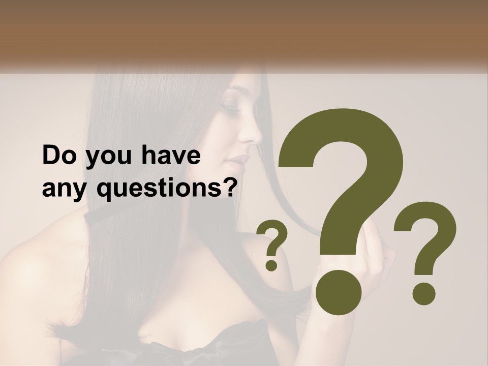 A Woman With Long Brown Hair Is Holding A Piece Of Hair PowerPoint Template