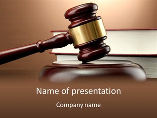 A Judge's Gaven On Top Of A Table With Books PowerPoint Template