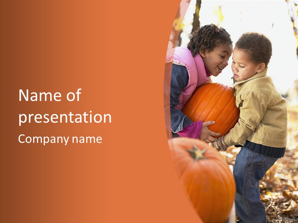 Two Children With Pumpkins Powerpoint Template PowerPoint Template