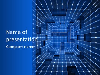 A Blue Abstract Background With Squares And Lines PowerPoint Template