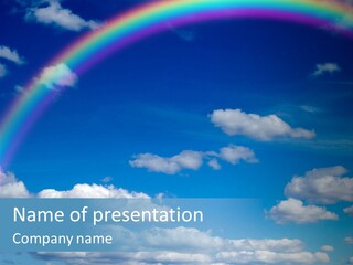 A Rainbow In A Blue Sky With Clouds PowerPoint Template