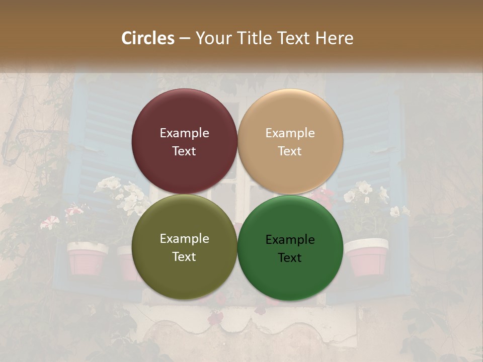 A Window With Blue Shutters And Flowers On It PowerPoint Template