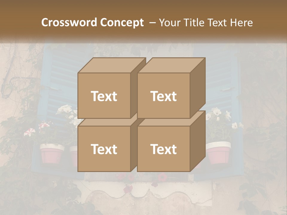 A Window With Blue Shutters And Flowers On It PowerPoint Template